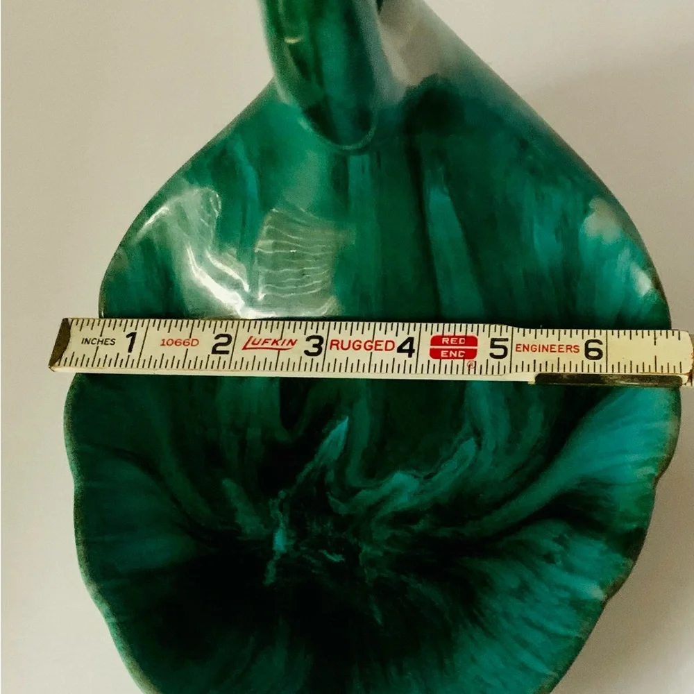 Vintage Blue ? Mountain Pottery Canada Swan Trinket Dish Redware Green Blue MCM